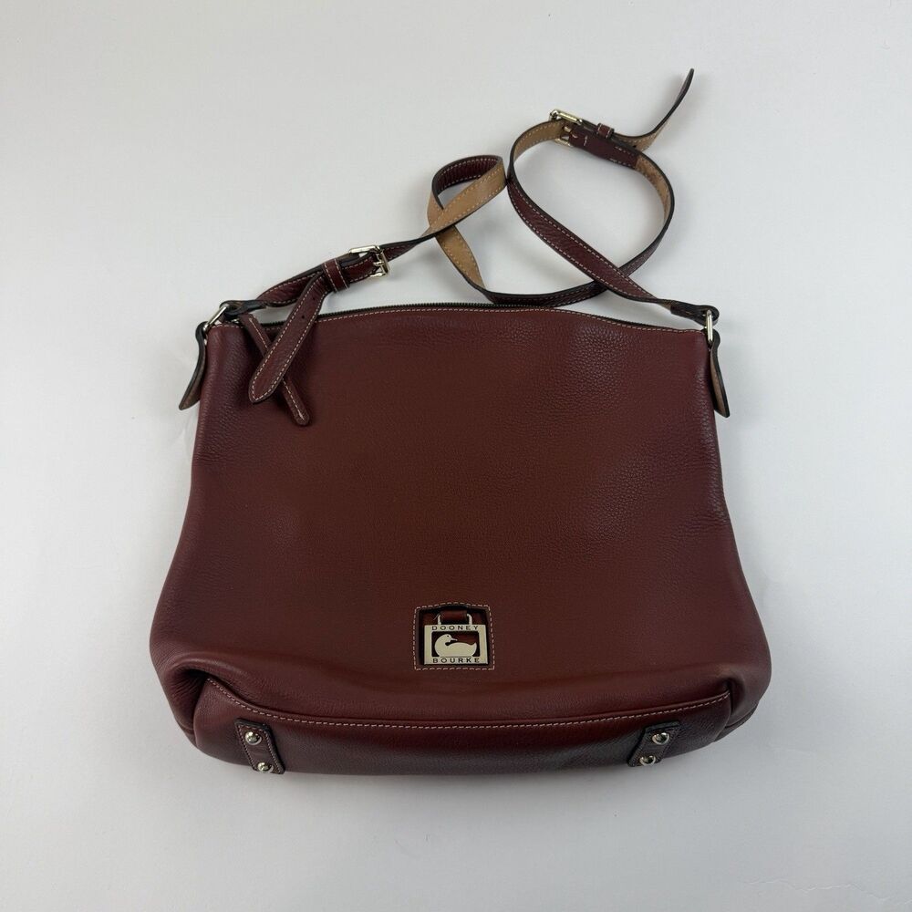 Dooney & Bourke Pebble Leather Large East/West Sac Cognac Brown Slouchy Hobo
